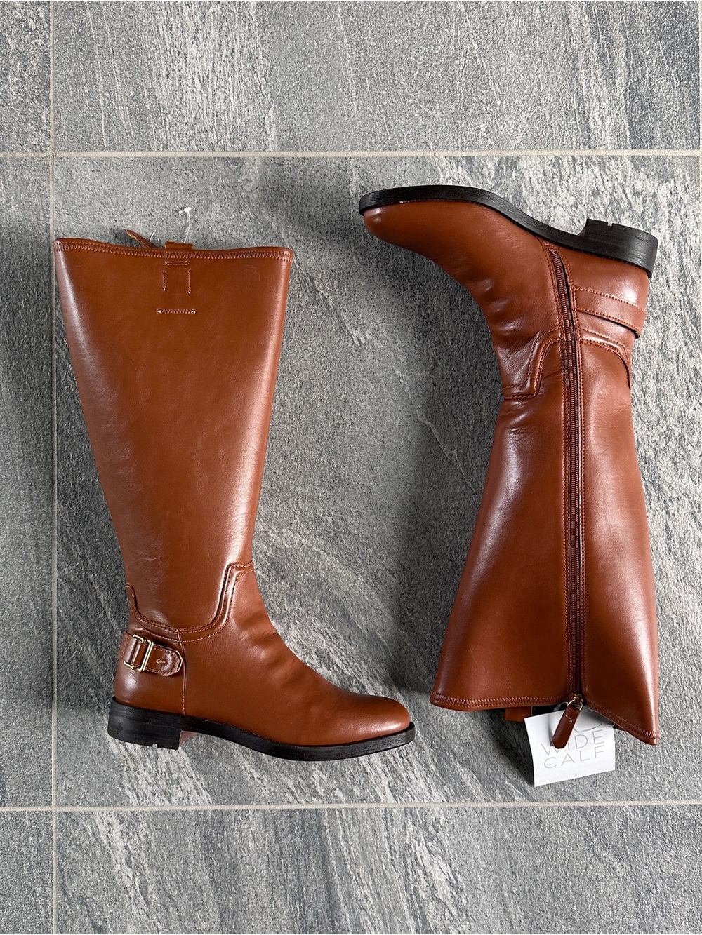 NIB Franco Sarto Cognac Wide Calf Merina Knee‑High Riding Boots 7.5 Equestrian - Picture 7 of 14